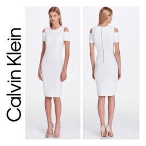 CALVIN KLEIN Women's Cold-Shoulder White Scuba Sheath Dress SIZE 6